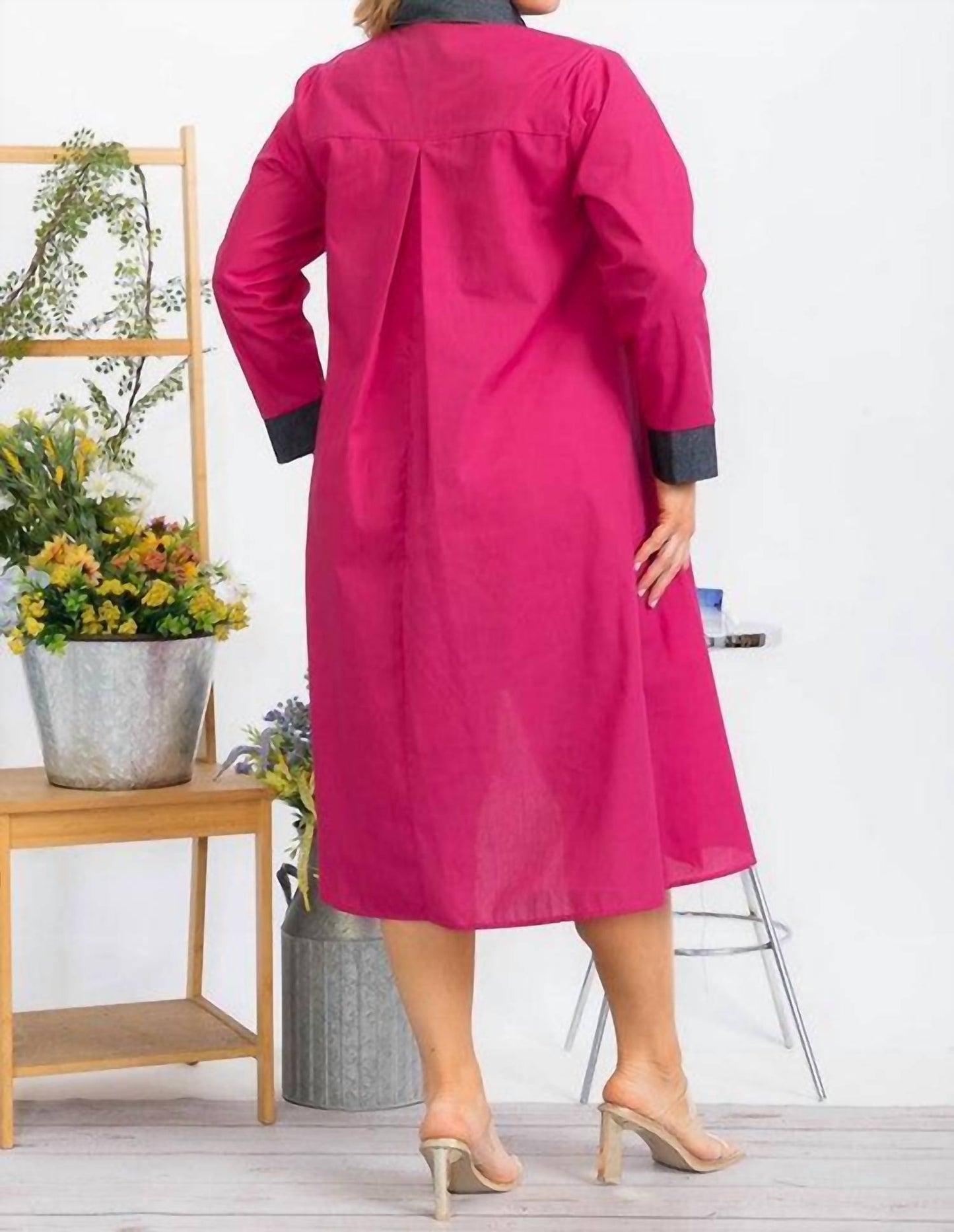 Karen T Design - Asymmetrical Shirt Dress With Contrast Collar