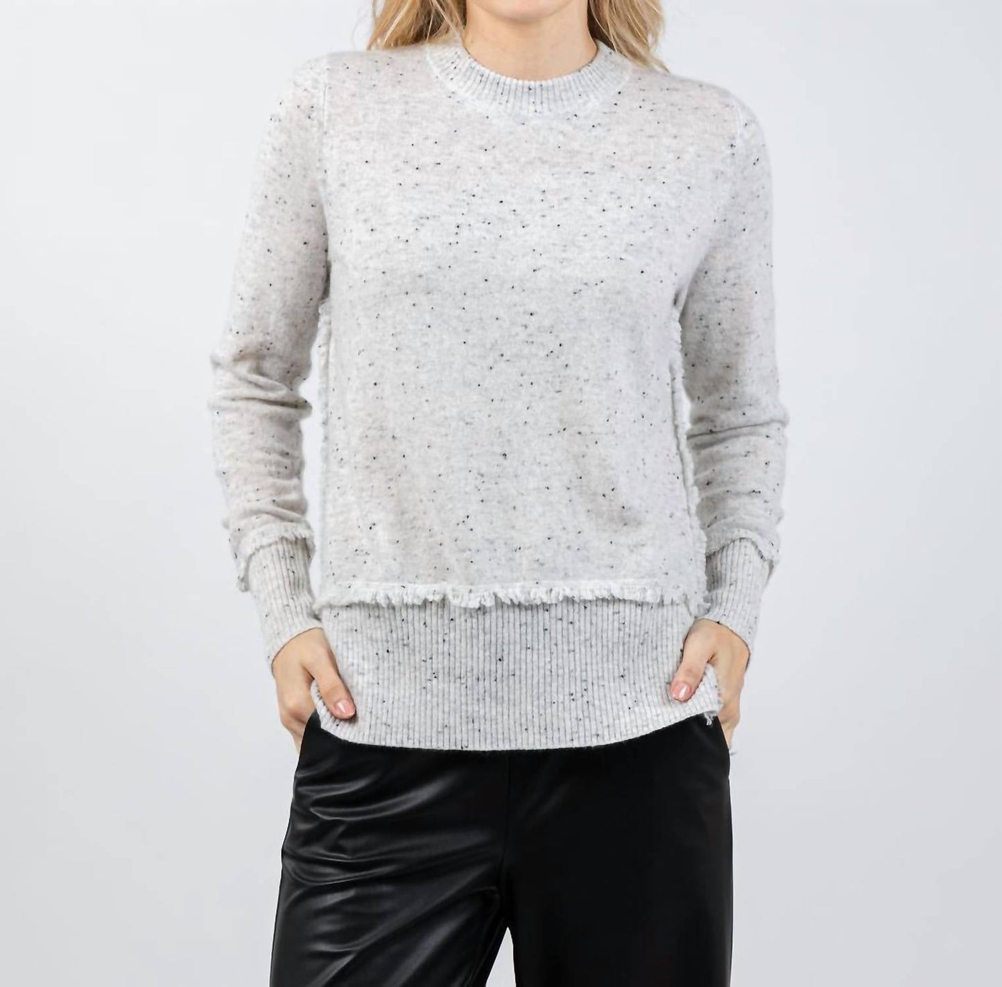 Autumn Cashmere - Cashmere Fringe Crew Sweater With Side Slits
