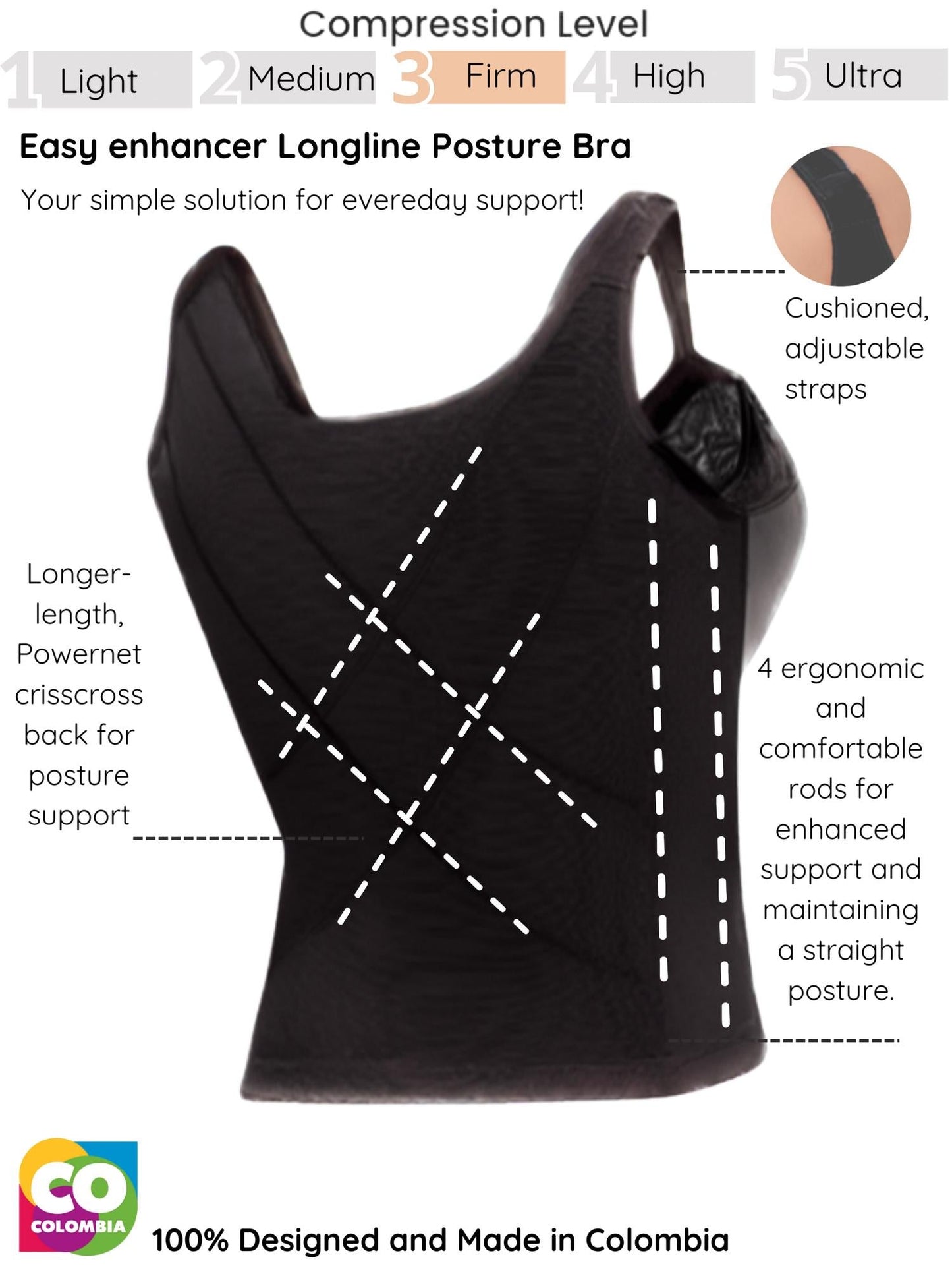 Siluets - Longline Posture Corrector Bra With Padded Straps