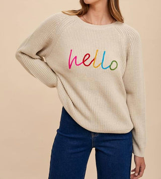 Anniewear - Hello There Embroidered Lettering Knit Top Sweater