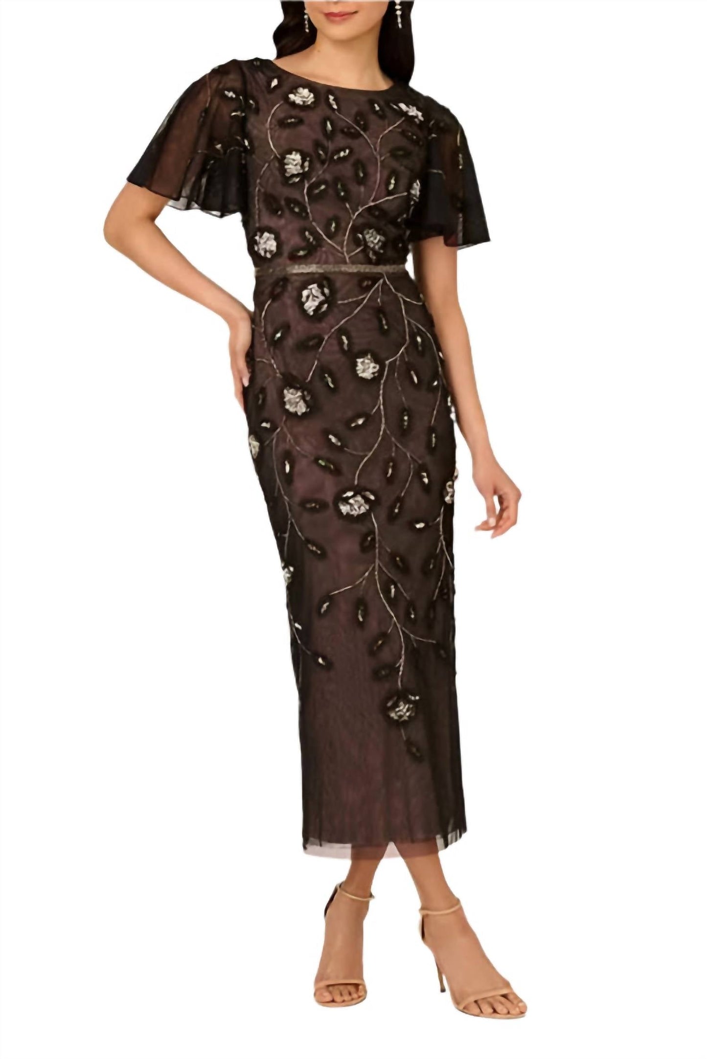 Adrianna Papell - Beaded Knit Mesh Sequin Dress