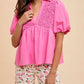 Anniewear - Honeycomb Smocked Babydoll Blouse