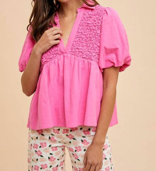 Anniewear - Honeycomb Smocked Babydoll Blouse