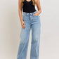 Judy Blue - Mid Rise Retro Fold-over Waistband Wide Leg Jeans
