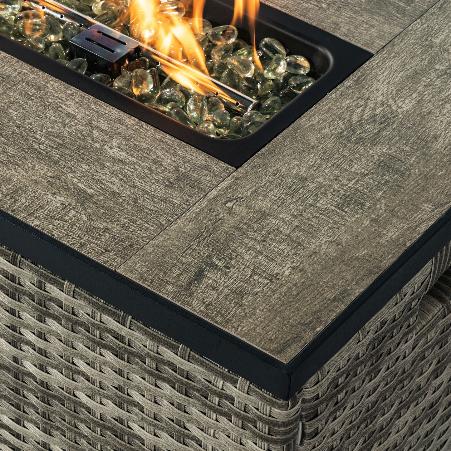 32' Propane Gas Fire Pit Table with Wicker Base and Propane Tank Cover
