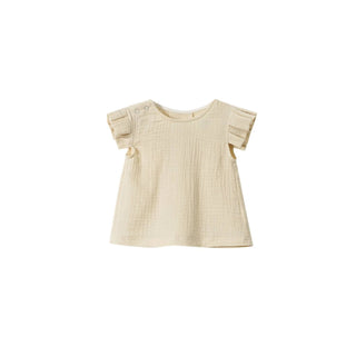 Omamimini - Gauze top with box pleated sleeve