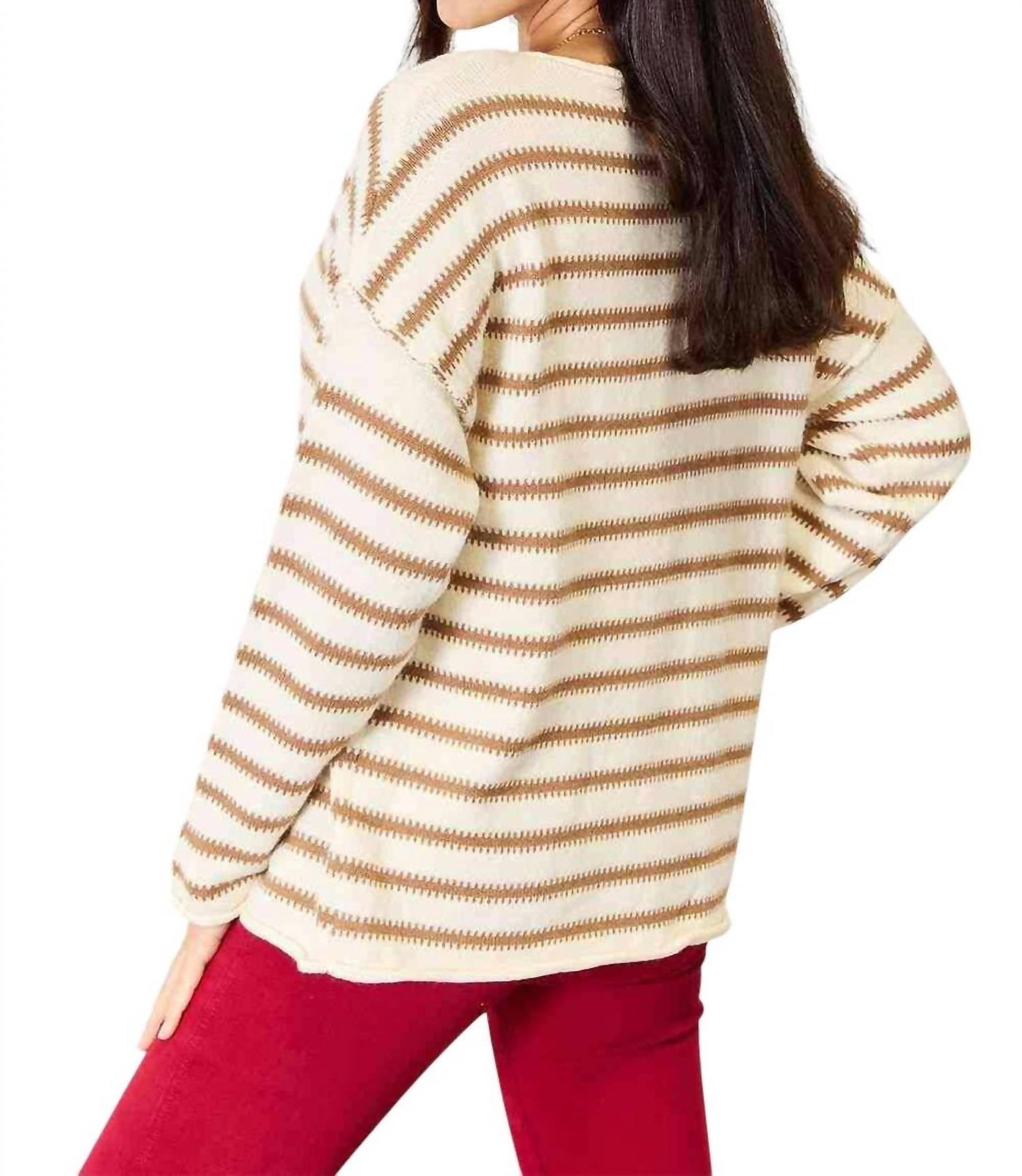 Double Take - Chic Striped Boat Neck Sweater