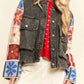 Davi & Dani - Patch Design Knit Sleeve Button Front Denim Jacket