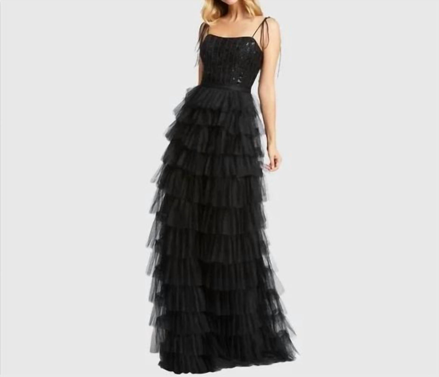 Mac Duggal - Sequined Bustier Tiered Ruffle Gown
