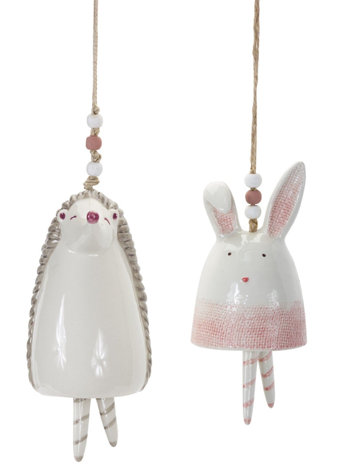 Blush Bunny and Hedgehog Bell Hanging Garden Accent (Set of 4)