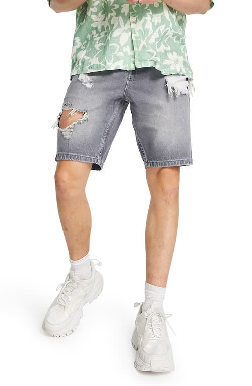 ASOS DESIGN Distressed Slim Denim Shorts - Grey