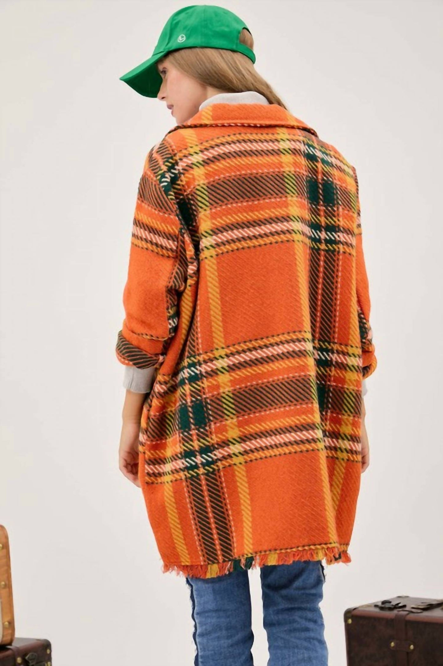 Davi & Dani - Plaid Button Front Jacket