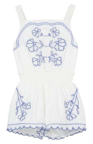 Peek Aren'T You Curious Viney Blooms Embroidered Romper in White, Size 3T