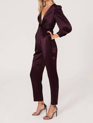 Mac Duggal - Front Twist Puff Sleeve Deep V Neck Jumpsuit