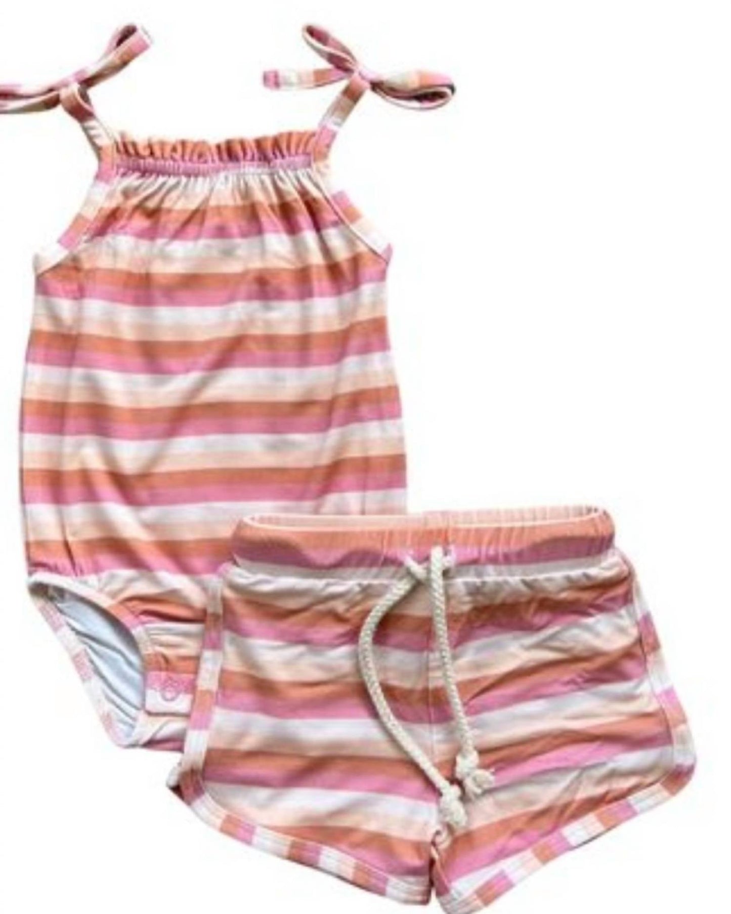 Babysprouts - Kids Tropical Stripes Tie Tank Bodysuit & Shorts Set