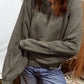 1 The Woman - Lace Patchwork Detail Notched Neck Mineral Wash Sweatshirt