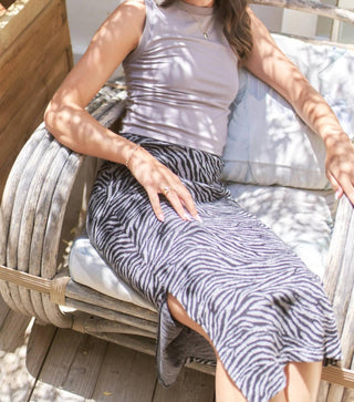 Trendsi - Jade By Jane Zebra Print Side Slit Midi Skirt