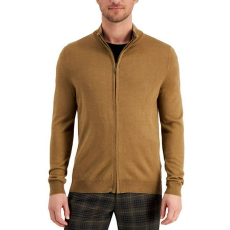 Men's Merino Zip Front Sweater - Brown