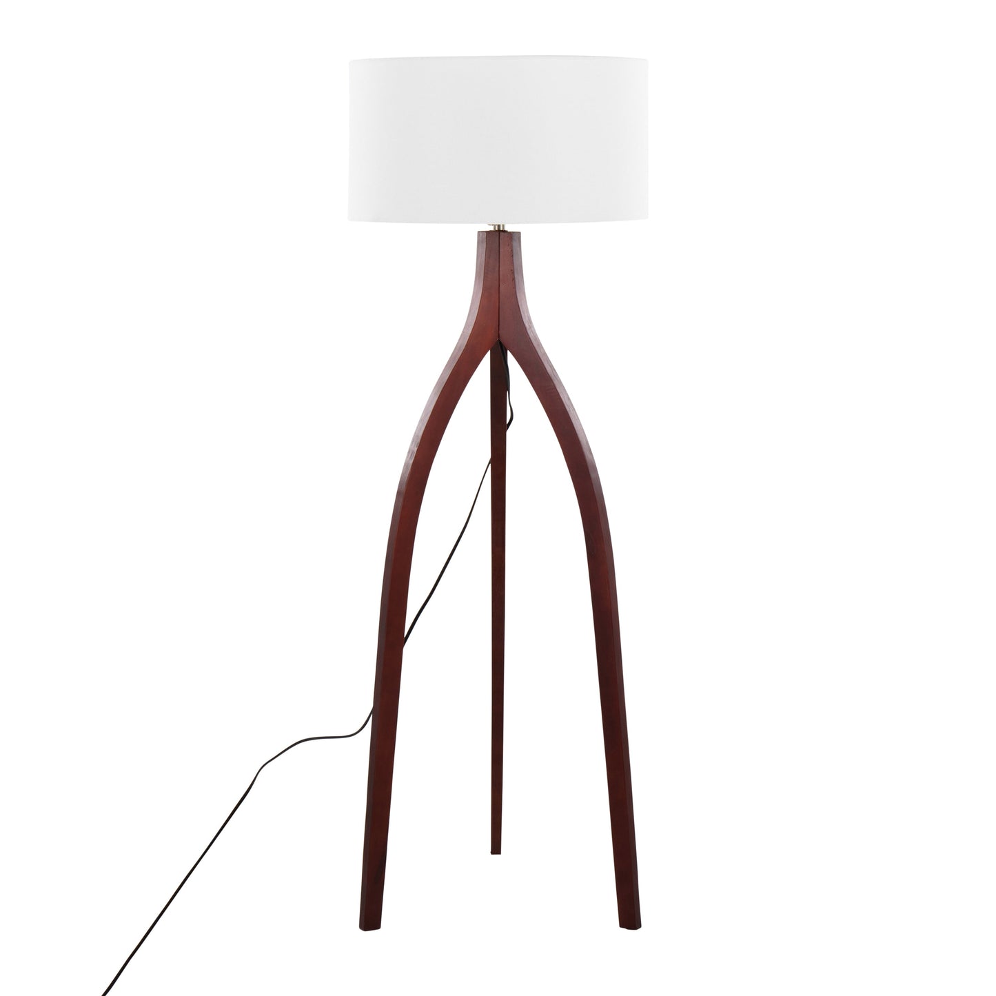 Wishbone Contemporary Floor Lamp in Walnut Wood with White Fabric Shade