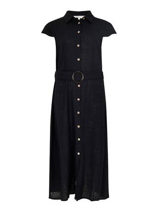 Apricot - Linen Blend Belted Shirt Midi Dress