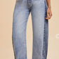 Anniewear - Two Tone Side Panel Stretch Barrel Leg Crop Jean