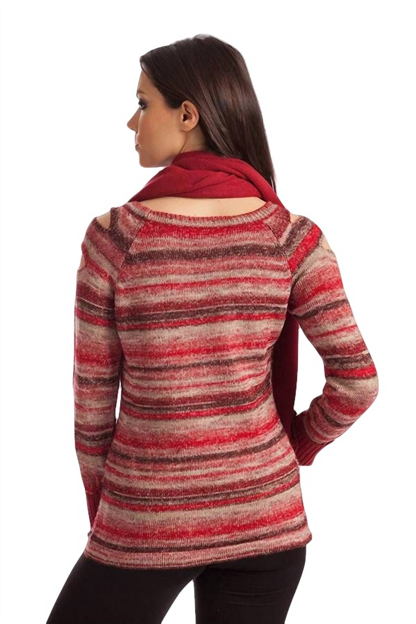 French Kyss - Bethany Striped Sweater W/ Scarf