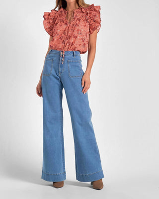 Elan - Short Sleeve Tie Front Blouse