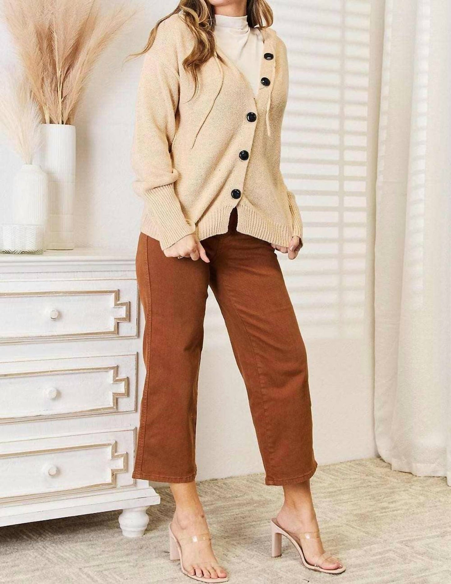 Double Take - Cozy Hooded Sweater With Buttons