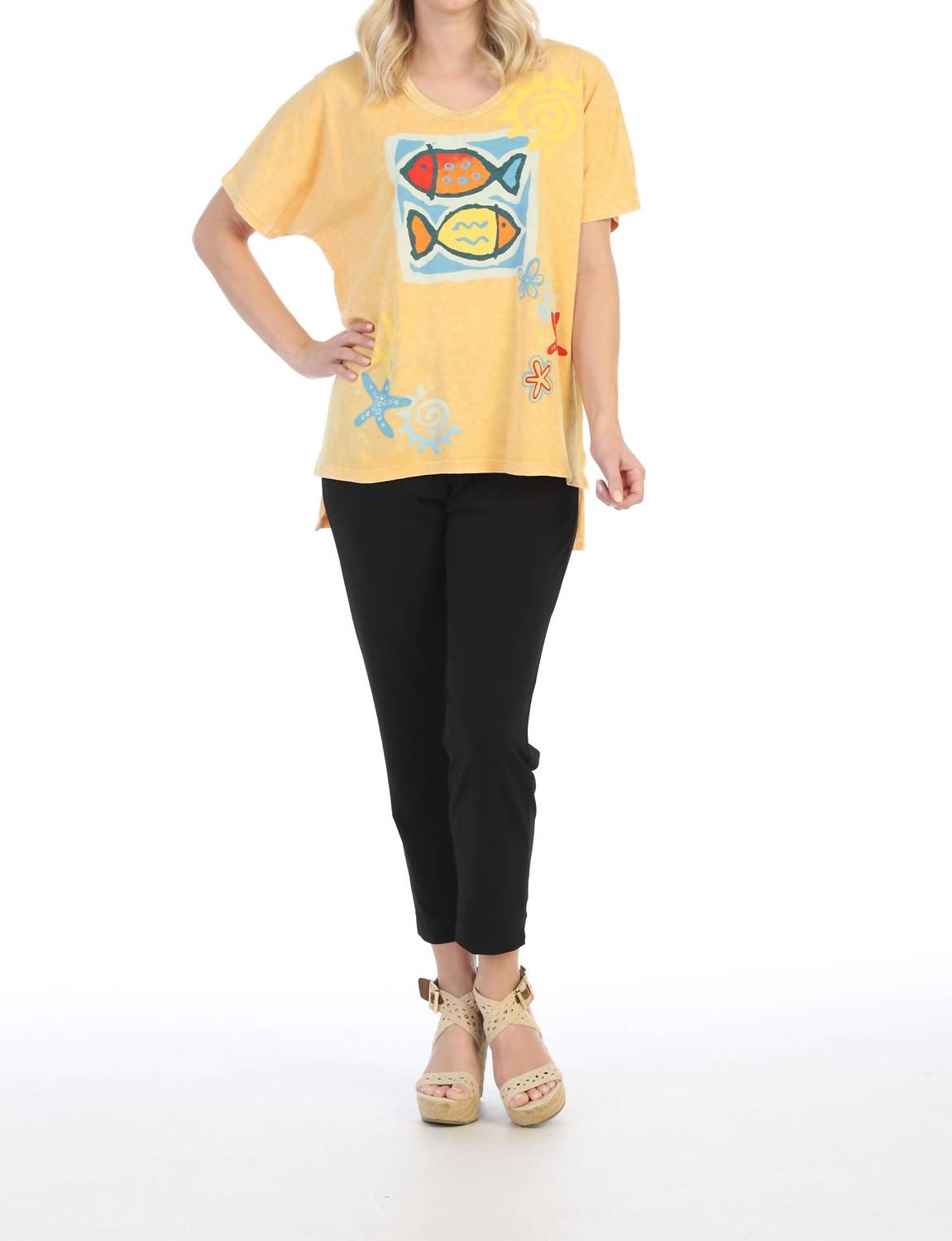 Jess & Jane - Tropical Fish Mineral Washed Cotton Cold Shoulder Top
