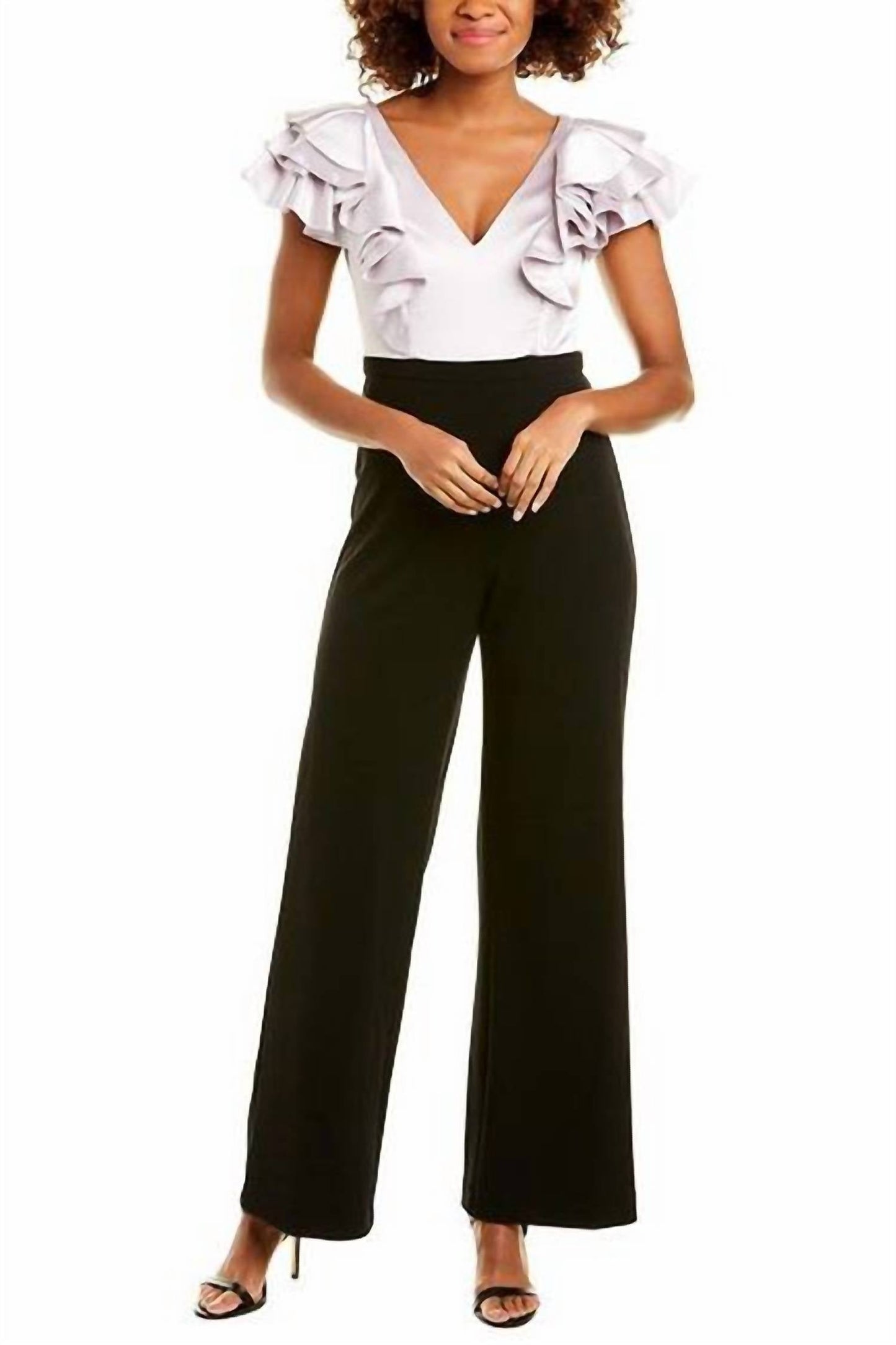 Aidan Mattox - V-neck Flutter Sleeve Satin Crepe Jumpsuit