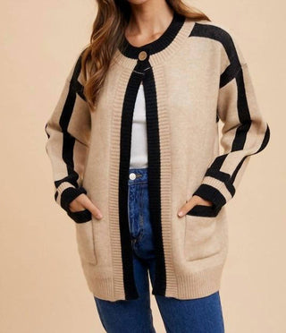 Anniewear - Contrast Line Open Sweater Cardigan