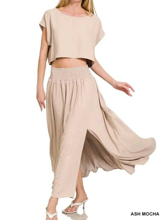 Trendsi - Zenana Heavy Woven Span Crop Tee & Skirt Set