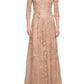 La Femme Three-Quarter Sleeve Light Gold Gown