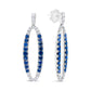 18K White Gold 1.11 Cttw Blue Round Diamond and Blue Sapphire Openwork Oval Shaped Dangle Earrings (F-G Color, VS1-VS2 Clarity)
