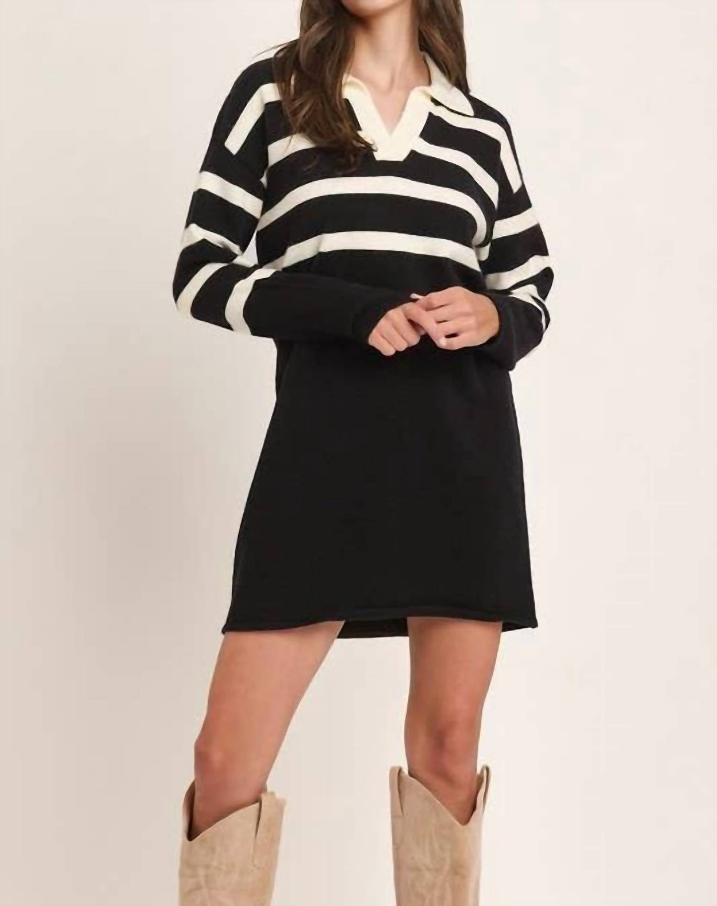 Able - Stripe Collared Mini Sweater Dress