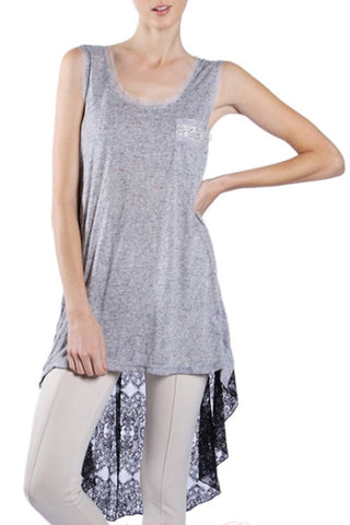 A'Reve - A'Reve Boho Shabby Chic Heather Beads Hi Lo Tank - Grey