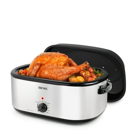 Aroma 22Qt Electric Roaster Oven with High Dome Lid 8X Bonded Granite Enamel NewSilver