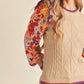 &Merci - Knit Sweater With Woven Floral Sleeves