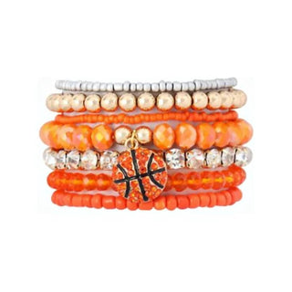 Mys Wholesale - Basketball Beaded Bracelet 6 Piece Set Stack