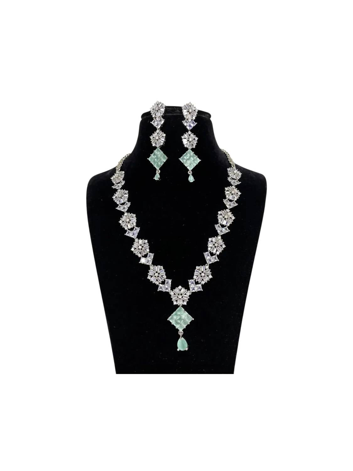 Zaalima Fashion - Women's Silver Plated Mint Green Designer Cz Cubic Zirconia