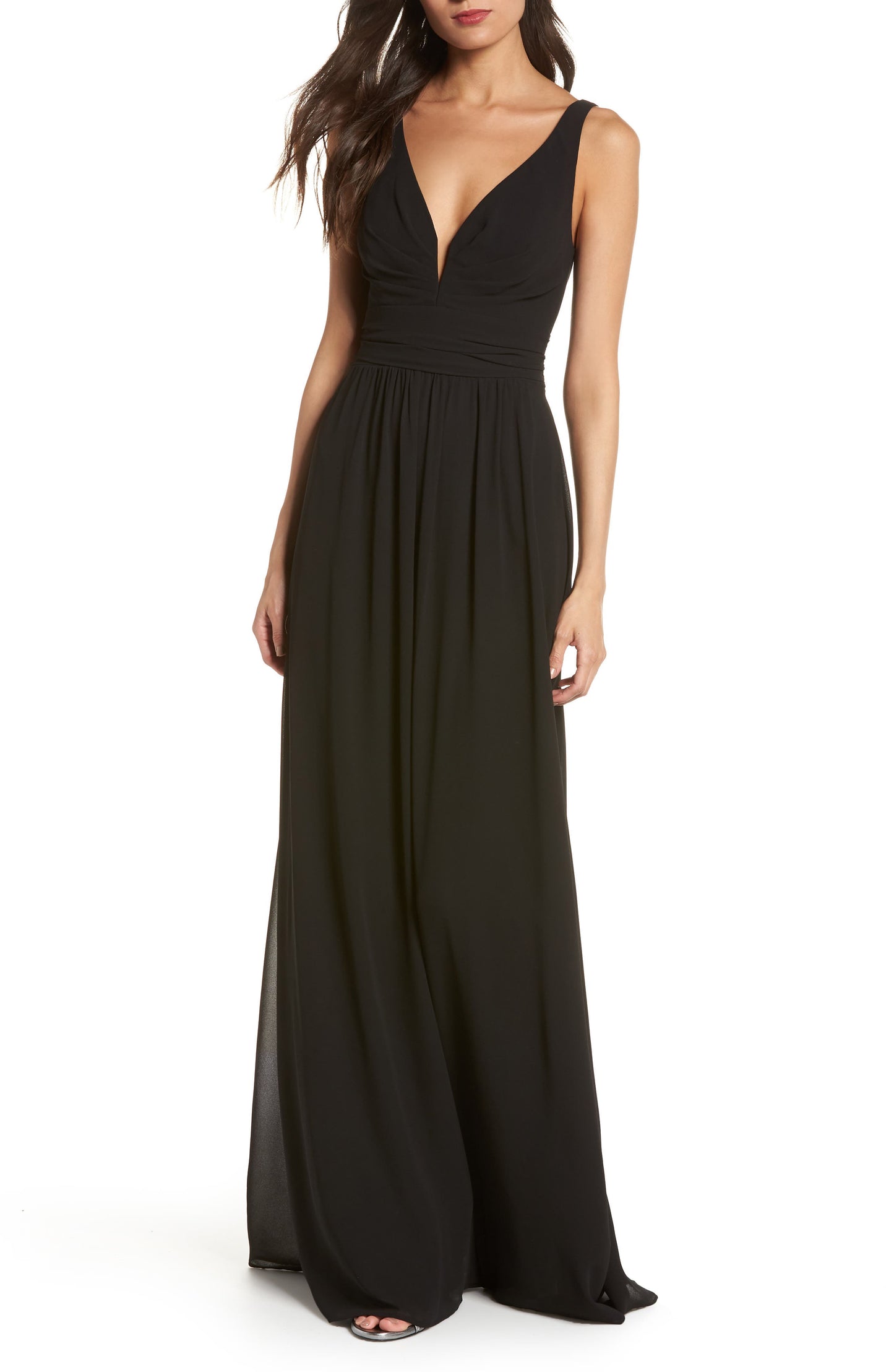Small Size Lulus Women's V-Neck A-Line Gown in Black