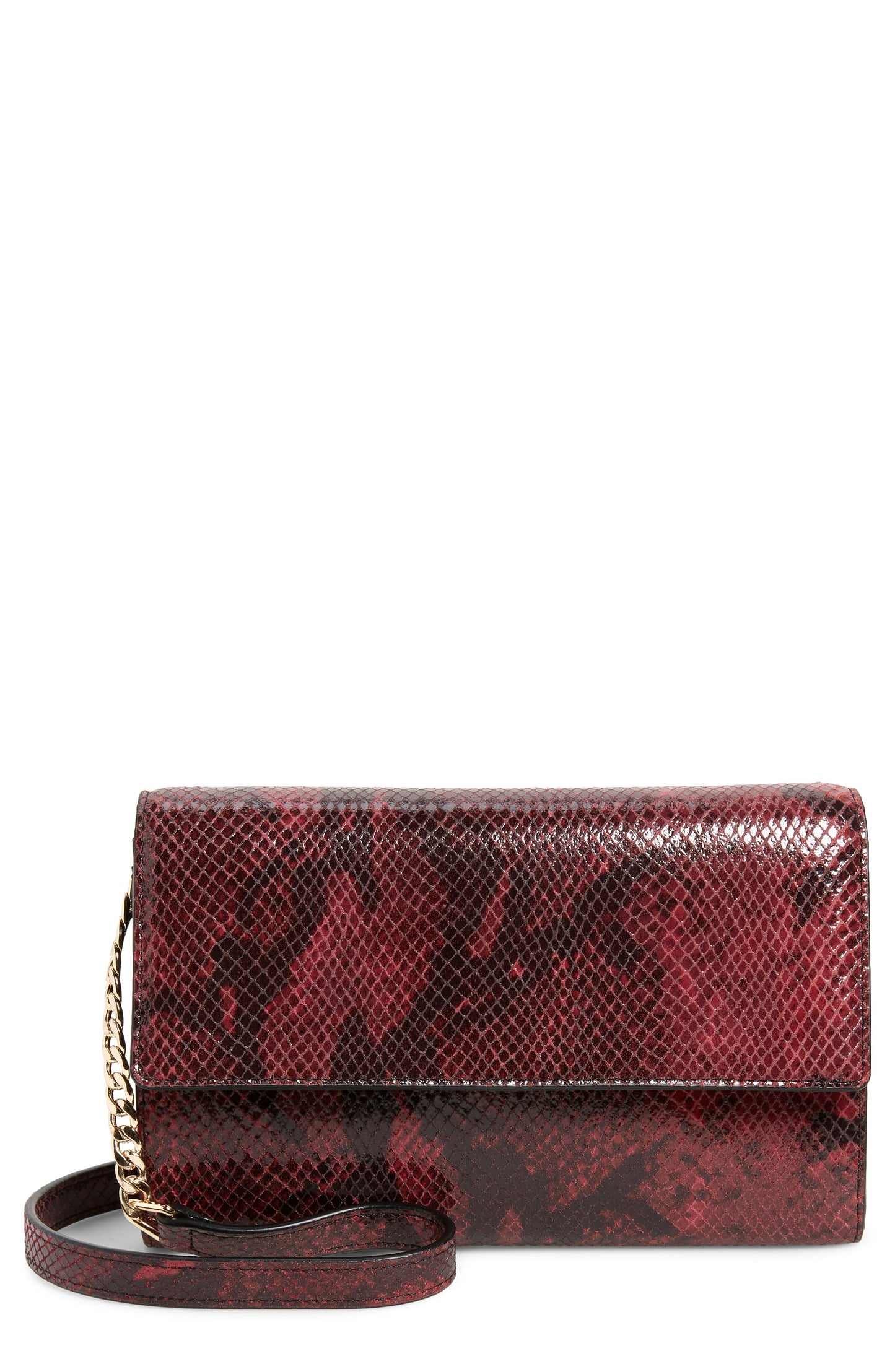 Women's Nordstrom Walla Snakeskin Embossed Leather Wallet On A Chain Burgundy