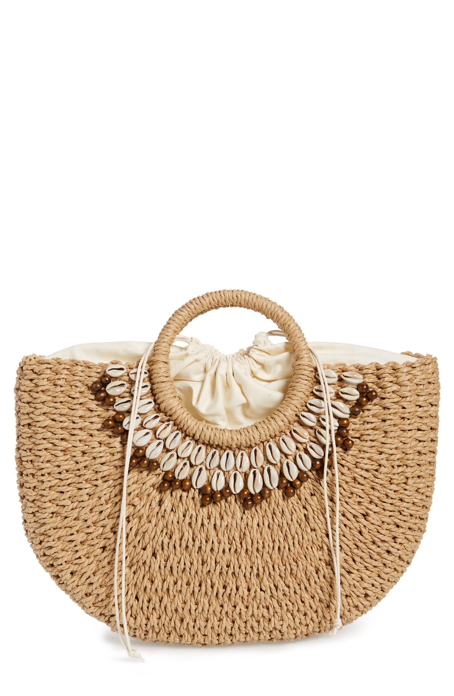 Nordstrom Shell & Bead Straw Top Handle Bag Brown