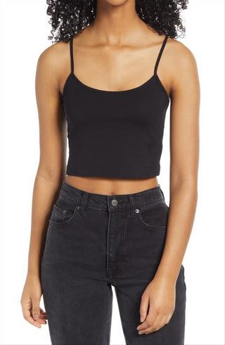 BP. Women's Black Knit Organic Cotton Crop Camisole Size Large