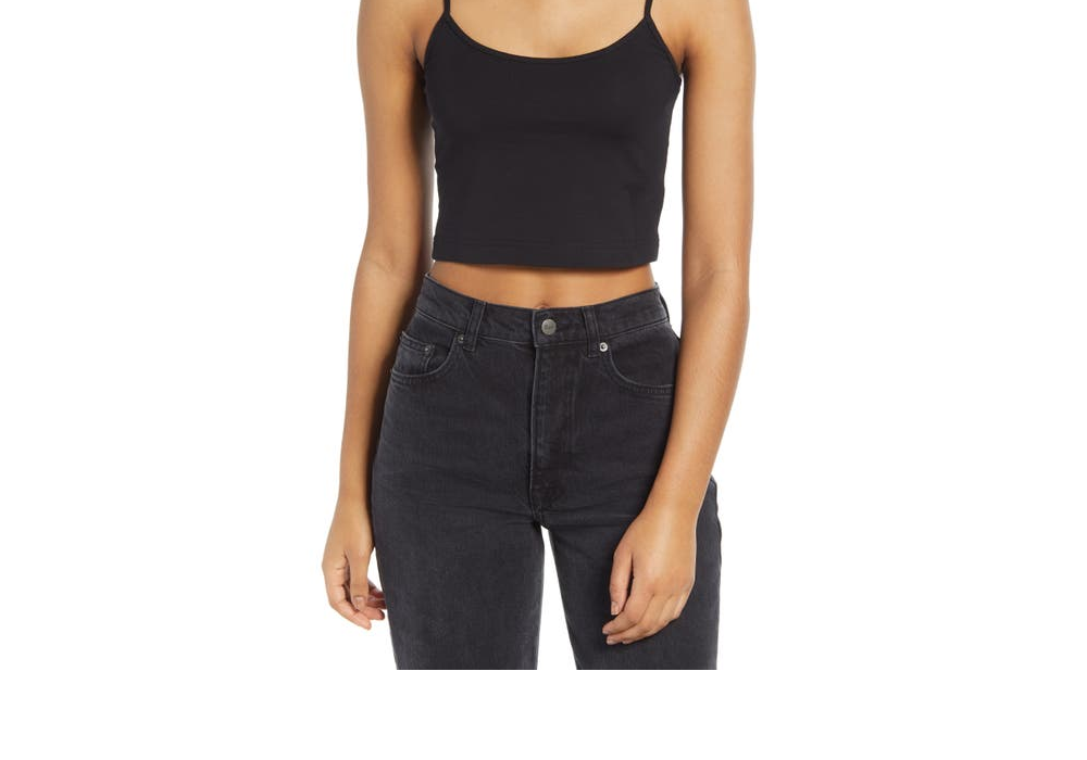 BP. Women's Black Knit Organic Cotton Crop Camisole Size Large