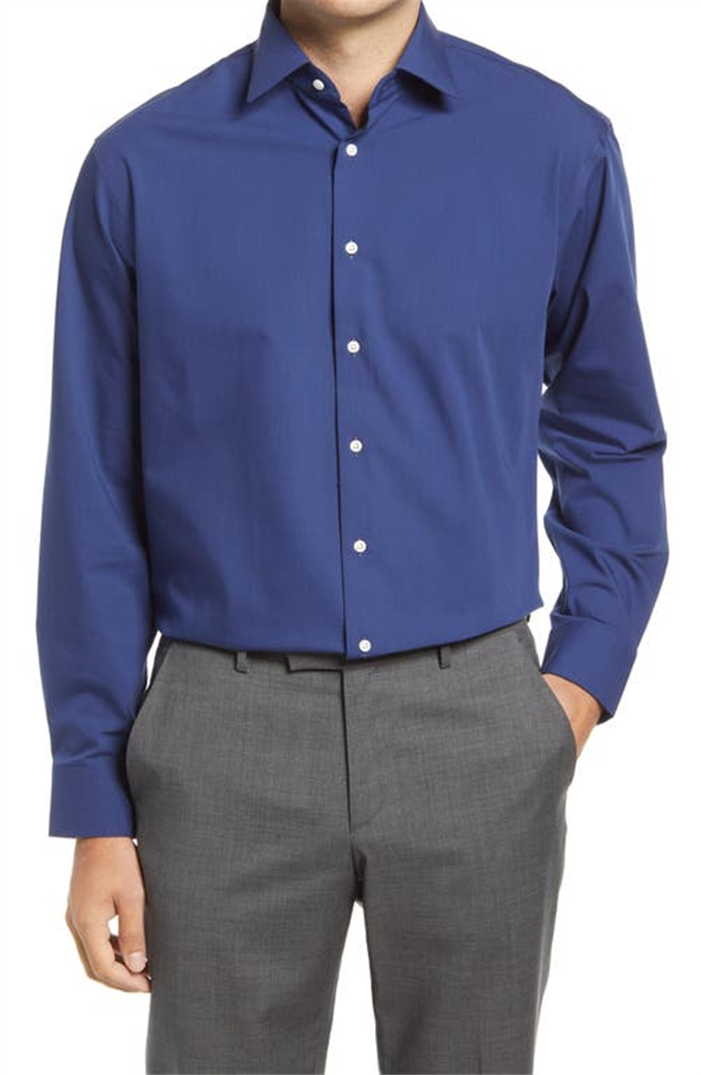 Nordstrom Tech-Smart Classic Fit Stretch Dress Shirt In Navy Size 16 - 34