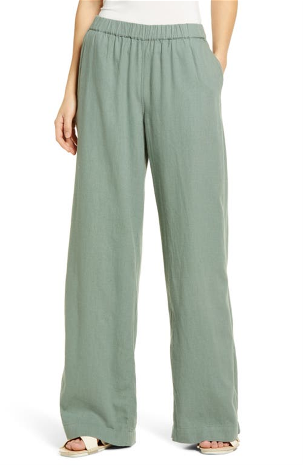 caslon(r) Wide Leg Pull-On Linen Blend Pants in Green Dune , Size X-Small