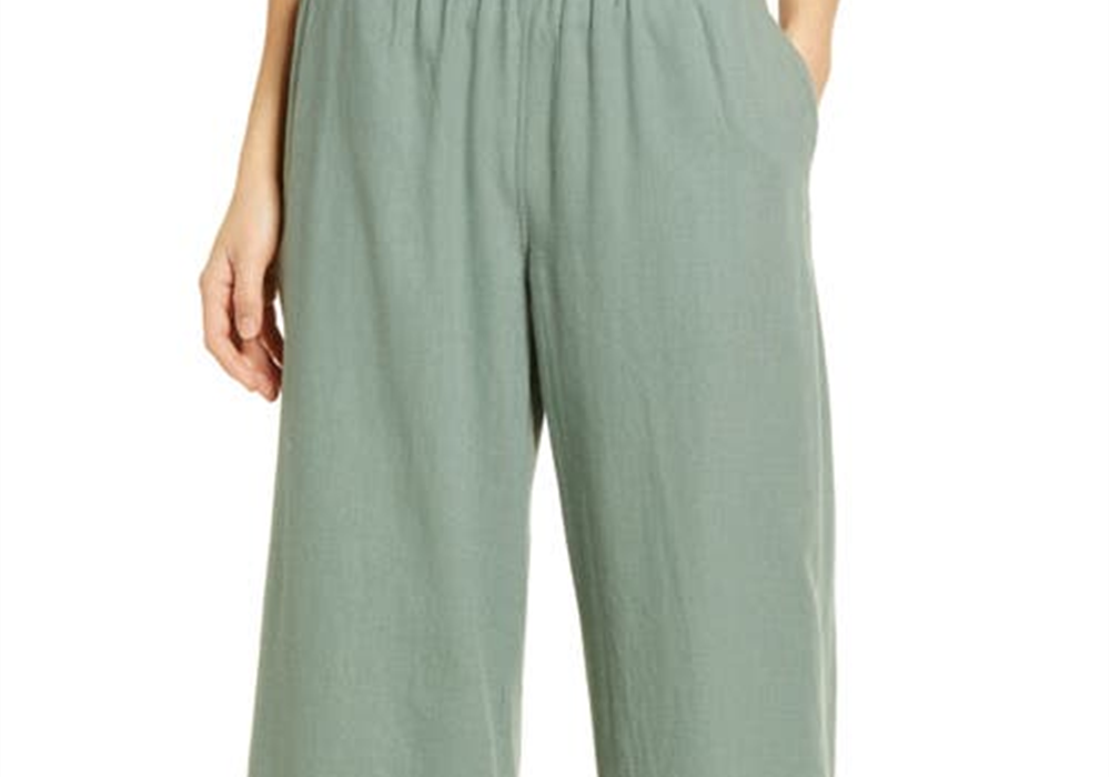 caslon(r) Wide Leg Pull-On Linen Blend Pants in Green Dune , Size X-Small