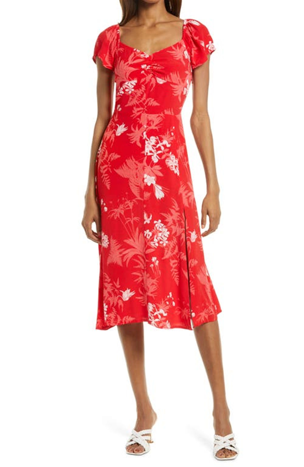 Chelsea28 Floral Slit Dress In Red Chinoise Tropical Toile Size Small