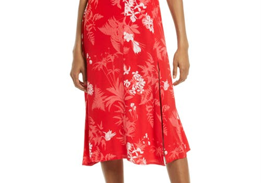 Chelsea28 Floral Slit Dress In Red Chinoise Tropical Toile Size Small